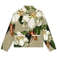 thumbnail image 4 of Jackets for Women Winter Coat Jackets Flannel Stand Collar Jacket(Vintage White Magnolia Pattern on Khaki Background,Size:S-4XL), 4 of 7