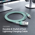 thumbnail image 2 of Powertek Frosty MFi Certified USB-A to Lightning Braided Charging Cable, 6 ft, Mint, 2 of 6