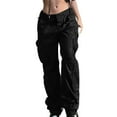 thumbnail image 2 of Frostluinai Womens Cargo Pants Elastic Wasit Casual Wide Leg Pants Baggy Solid Color Y2K Straight Leg Pants Streetwear Pants with Pocket, 2 of 7