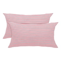 REGALWOVEN 2 Pack Cotton Canvas Throw Pillowcases Classic Stripe Cushion Covers, 12"x20" Red and White