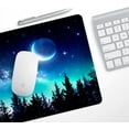 thumbnail image 5 of Space Galaxy Mouse Pad Tree Forest Moon Gaming Mousepad Non Slip Rubber Base Square Small Mouse Pads for Desk Wireless Mouse Computer Laptop Mouse Mat Desk Accessories Office Decor - Blue Black, 5 of 6