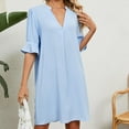 thumbnail image 6 of IROINNID Dresses For Women Casual Plain Summer V Neck Short Sleeve Loose Solid Dress, 6 of 8