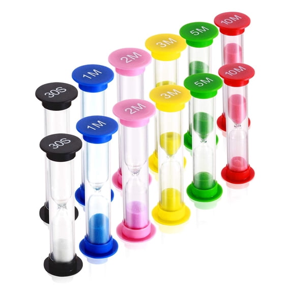 USTOP 12 Pack Colorful Sand Timers, Durable Plastic Hourglass Timer Set with 6 Different Time Intervals, Shatterproof Visual Productivity Tools for Classroom, Kitchen, and Office.