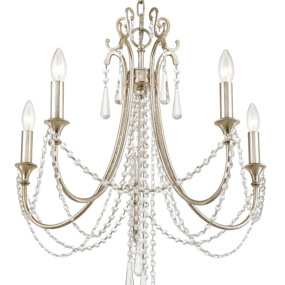 ARC-1905-SA-CL-MWP Crystorama Lighting Arcadia - 5 Light Chandelier-Hand Cut Crystal Type-Antique Silver Finish   -Traditional Installation