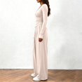thumbnail image 6 of NMMUED 2 Piece Outfits for Women Long Sleeve Wrap V Neck Top Pleated Wide Leg Pants Set Casual Elegant Lounge Matching Suits Beige L, 6 of 9