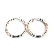 Clip-on Earrings Plated Shiny Silver 1 inch Hoop Earrings