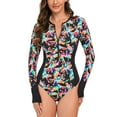thumbnail image 2 of Alkepwun Womens Rash Guard Long Sleeve One Piece Swimsuit Floral UV Sun Protection Swim Wear Athletic Padded Zip Up Bathing Suit, 2 of 7