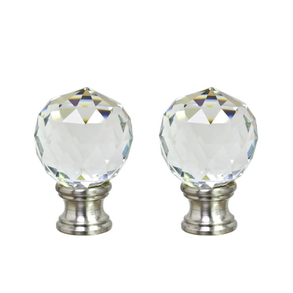 Aspen Creative 24008-12, 2 Pack, Clear Faceted Crystal Lamp Finial in Brushed Nickel Finish, 1 3/4" Tall