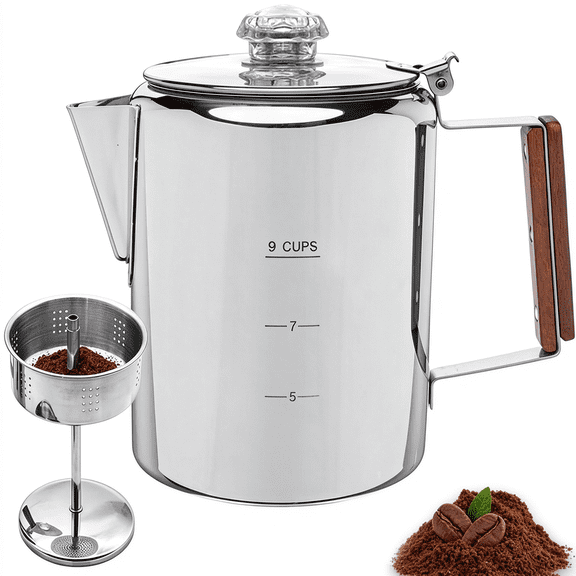Spalivivre Coffee Percolator Pot, 9 CUP(1500ml) Camping Coffee Pot, Percolator Coffee Pot, Coffee Bar Set for Campfire and Stove Top