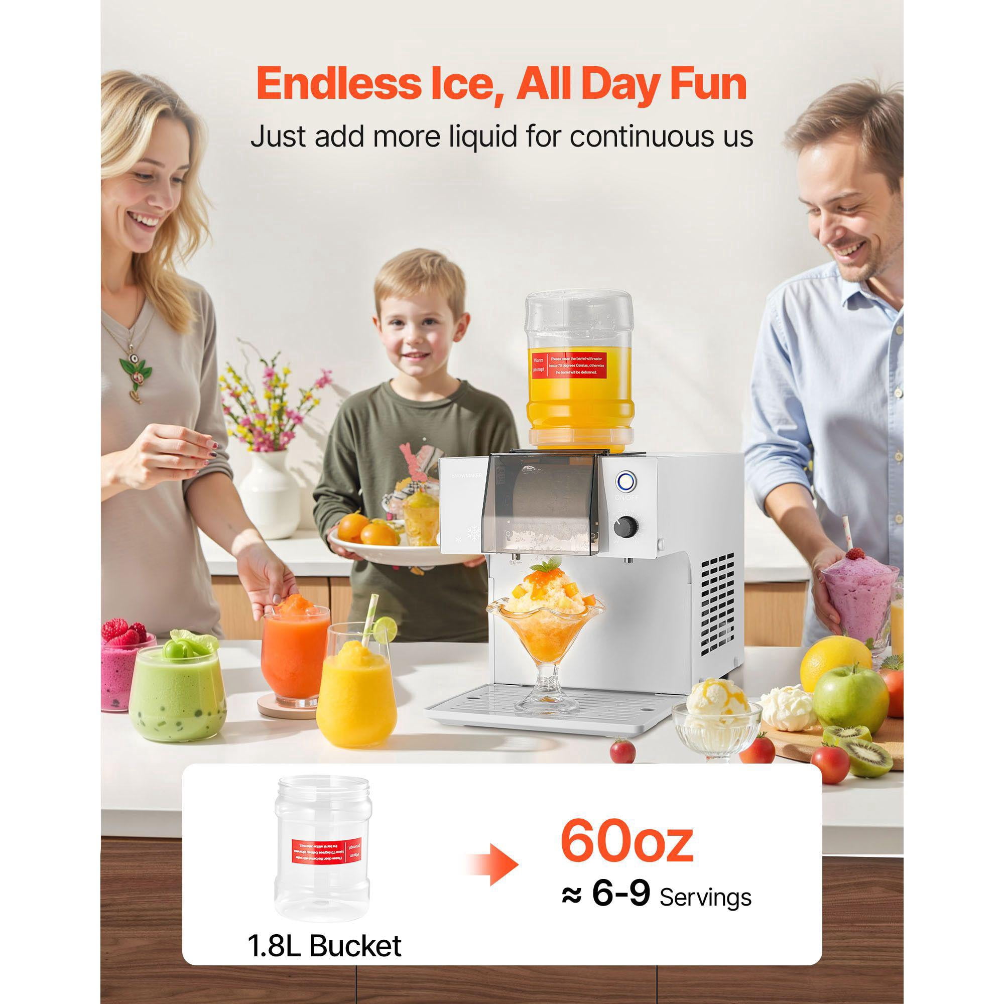 Snowflake Ice Machine 132LBS 24H Ice Maker with Stainless Steel Blade 0.48Gal Tank 90S Fast Pre Cooling for Home and Small Gathering