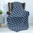 thumbnail image 4 of Indigo Soft Flannel Fleece Throw Blanket, Greek House Tile Inspired Design with Floral Flower Leaf Details, Cozy Plush for Indoor and Outdoor Use, 60" x 80", Navy Blue and White, by Ambesonne, 4 of 5