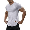 thumbnail image 2 of Summer Shirts for Men Plus Size Mens Casual Slim Solid Color V-Neck Short Sleeve Tops Sport Compression Shirt Lougnewear for Mens S-3XL, 2 of 9