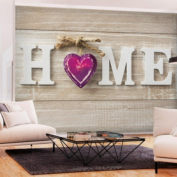 Tiptophomedecor Peel and Stick Wallpaper Wall Mural - Home Violet Heart On Wood - Removable Wall Decals