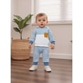 thumbnail image 6 of BemeyourBBs Toddler Baby Boy Fall Winter Outfit Newborn Infant Baby Boys Clothes 0 6 12 18 24 Months 2 3 Years Waffled Stripe Long Sleeve Hoodies Top Elastic Waist Pockets Jogger Pants 2 Pcs Set, 6 of 9