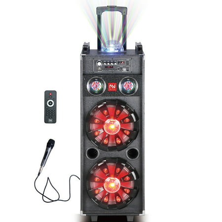 Nutek TS-90118BL Dual 10 inch BT PA Speaker Trolley Outdoor Party Speaker with Disco Lights MIC Remote USB BT SD FM