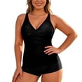thumbnail image 2 of Conairie Women Tankini Sets High Waisted Swimsuit Two Piece Plus Size Tummy Control Bathing Suit Tops And Boyshort Solid Color Beach Comfortable Swimwear Black XXXL, 2 of 6