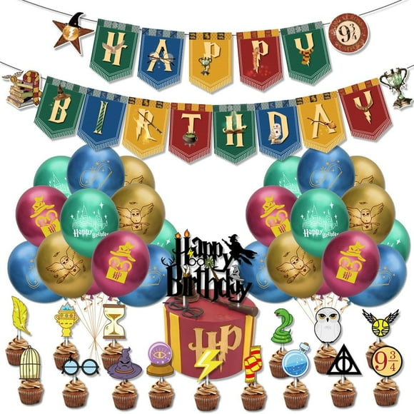 Harry Birthday Decoration, Wizard Party Birthday Decoration Set Potter Balloons Birthday Banner Cake Decoration, Magic Wizard Birthday Decoration