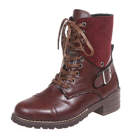 

Audeban Womens Boots Mid Calf Ladies Shoes Army Combat Military Biker Low Flat Shoe Size