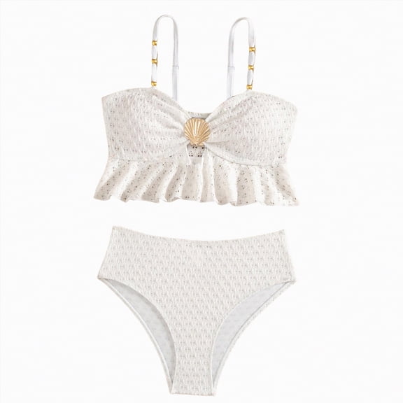 Linfrsh Girls Bathing Suits Girls Coral Reef Beach Sport Wrap Around Bikini 2-Piece Swimsuit(White,5-6 Years)