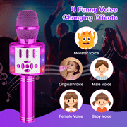Bonaok Bluetooth Wireless Karaoke Microphone, Portable Handheld Karaoke Machine with LED Lights, Bluetooth Microphone Speaker Singing Gift for Kids Adults(Purple)