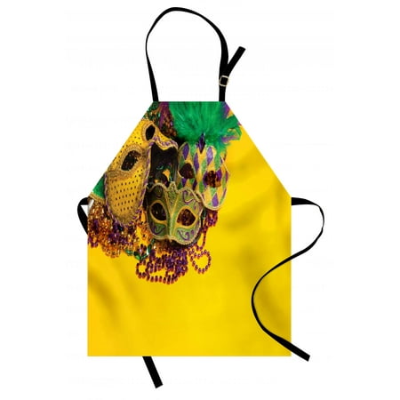 Jetboil Group Cooking System - Mardi Gras Apron Festive and Colorful Group of Venetian Carnival Masks and Accessories, Unisex Kitchen Bib Apron with Adjustable Neck for Cooking Baking Gardening, Yellow Purple Green, by Ambesonne