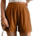 thumbnail image 7 of Gifts USSUMA Womens Colorblock Patchwork Wide Leg Five Inch Inseam Shorts High Waist Elastic Waist Pull On Breathable Cotton Blend Relaxed Fit Casual Summer Beachwear Travel, 7 of 7