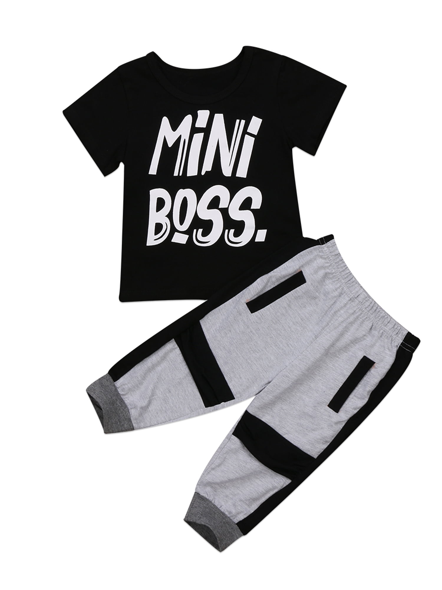 Kehen Infant Baby Toddler Boy 2pcs Summer Outfits Mini Boss Short Sleeve T-Shirt Tops Long Pants Set