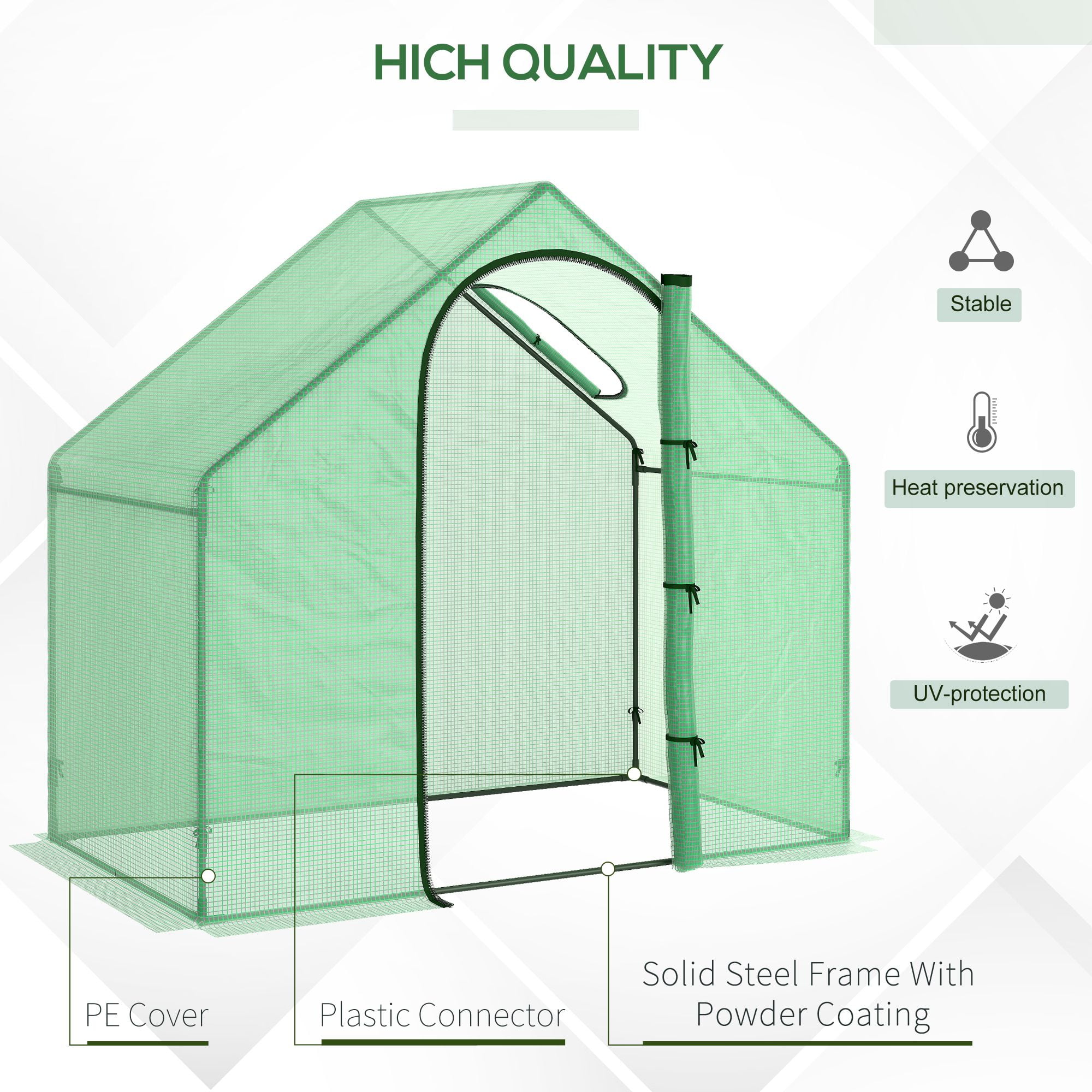 Outsunny 6' x 3' x 5.5' Portable Walk-in Greenhouse, PE Cover, Steel Frame Garden Hot House, Zipper Door, Top Vent for Flowers, Vegetables, Saplings, Green
