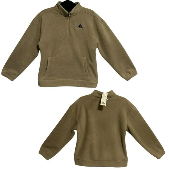 Adidas Youth Boys Fleece Pullover Sweater 18-20 Mock Neck Beige Quarter-Zip