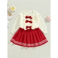 thumbnail image 2 of hirigin 2PCS Toddler Girls Fall Outfits, Long Sleeve Bow Front Knit Tops + Pleated Skirt Set, 2 of 8