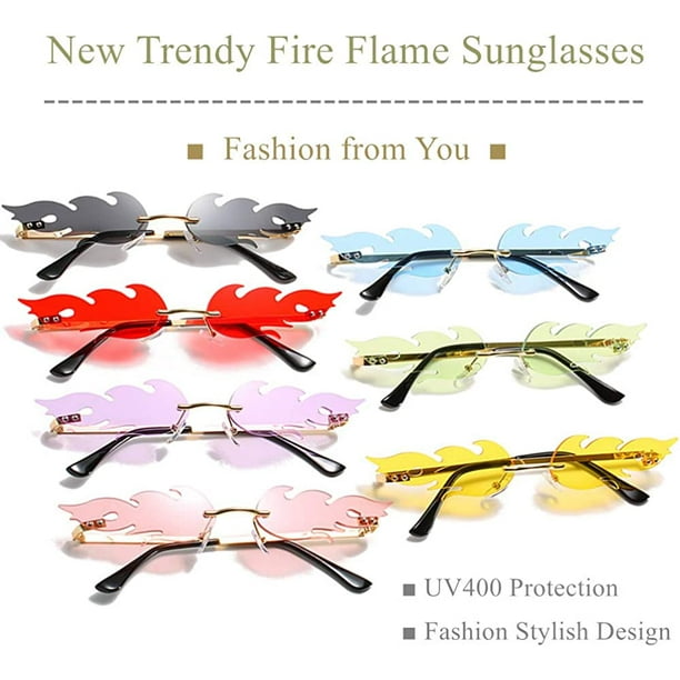 Gafas de sol para mujer gafas sin montura de onda Retro para hombre gafas sin montura de Metal dorado con forma de fuego Vintage amarillo BANYUO Electronica Walmart en linea