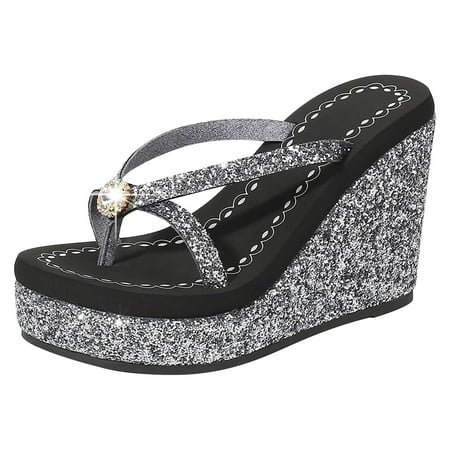 

Cathalem 2022 Summer New Women s Super High Heel Slippers Sequin Rhinestones Flip Flops Foreign Trade High Heels Black 38