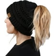 thumbnail image 1 of HSHDLDF Ponytail Messy Bun BeanieTail Women's Beanie Solid Ribbed Hat Cap, 1 of 7