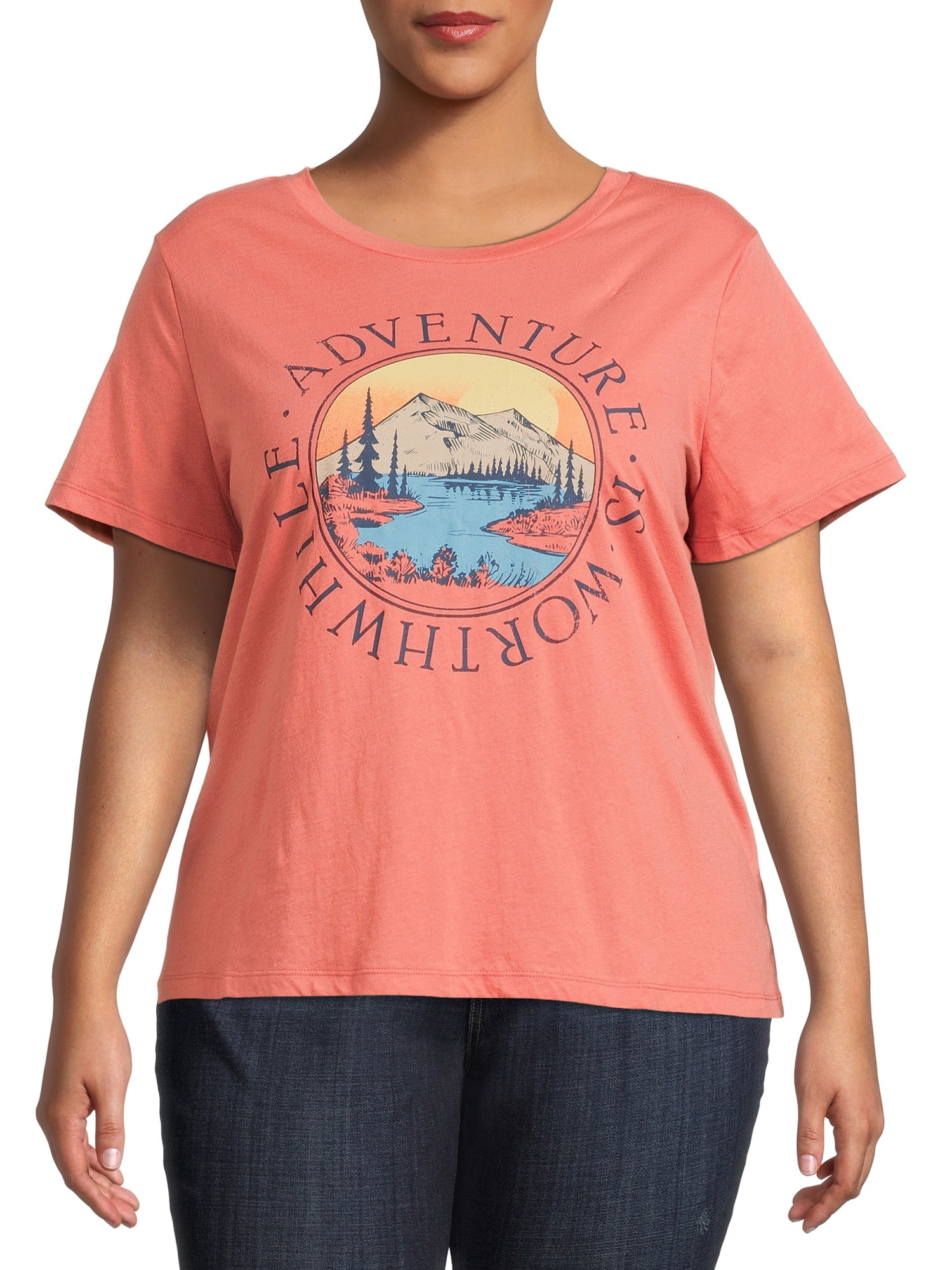 Terra & Sky Terra and Sky Women's Plus Size Slub Graphic TShirt with