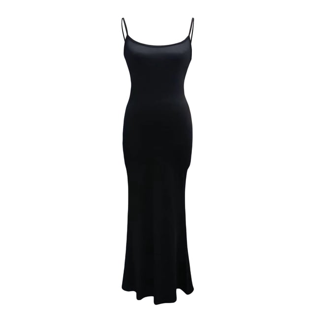 Vestido De Cola De Pez Para Mujer Sin Mangas Color SóLido Correa De Espagueti Bodycon Falda Larga XBTCLXEBCO Negro;M