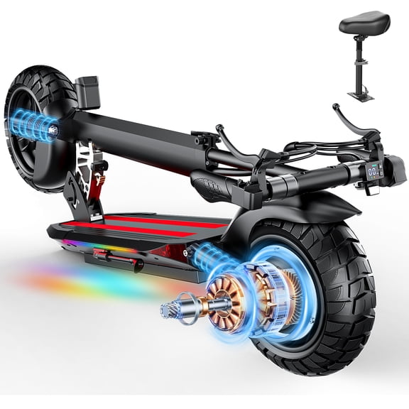 Adult Electric Scooter with Seat, 1200W Peak Motor, 30MPH & 48V 15Ah Battery&45 Miles Range，Foldable Fast E-Scooter, 10" Off Road Tires Scooter, Dual Suspesnsion, Commuting E Scooter for Teen,UL2272