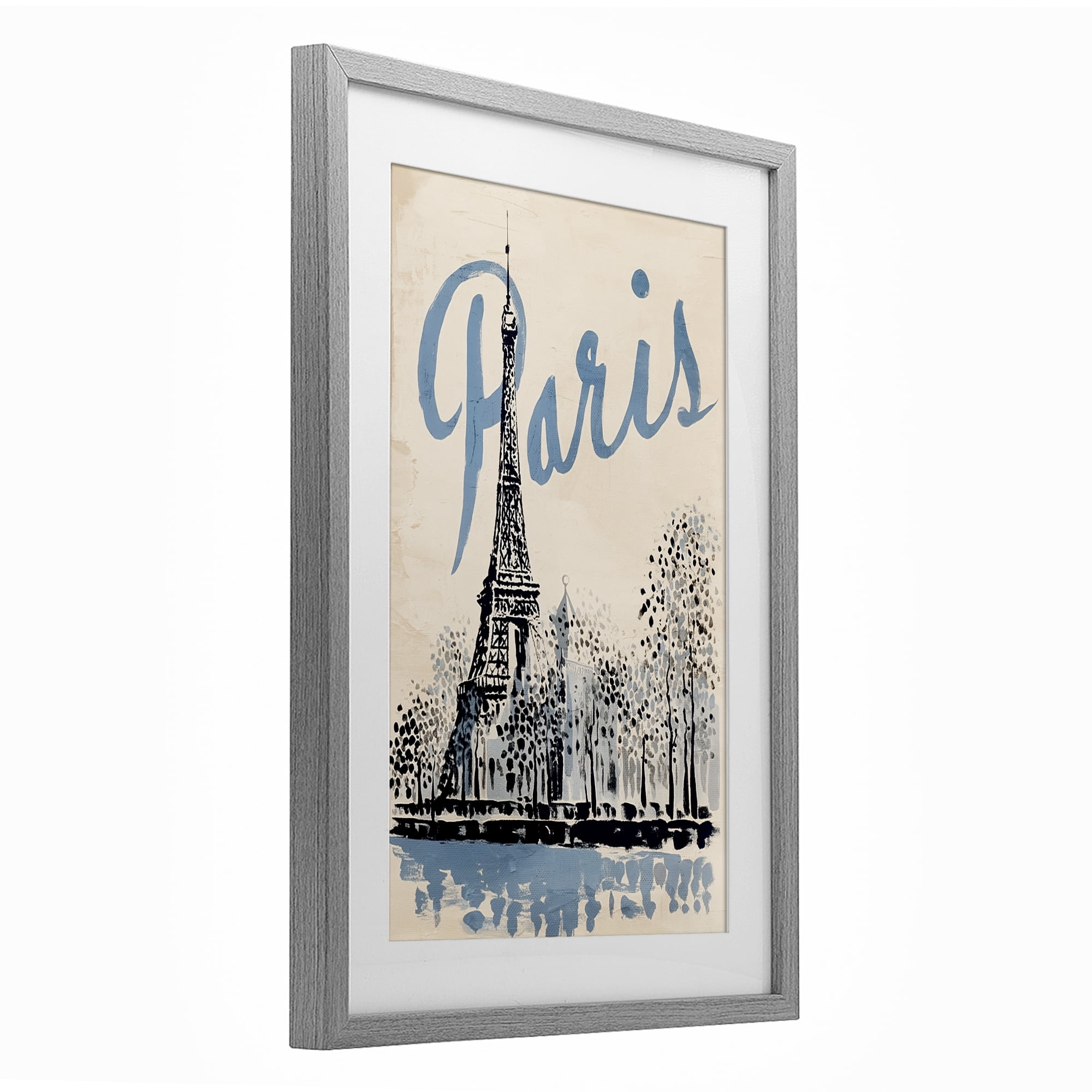 Stupell Industries Blue & Beige Paris Travel Gray Framed Print Under Glass, design by Annabelle Hall
