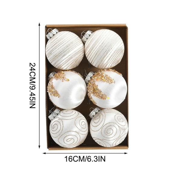 SLYNSHome 6Pcs Christmas Ornaments Satin Christmas Tree Balls Luxury Glitter Hanging Shatterproof Xmas Balls Bulbs for Home Party Holiday Decorations - White