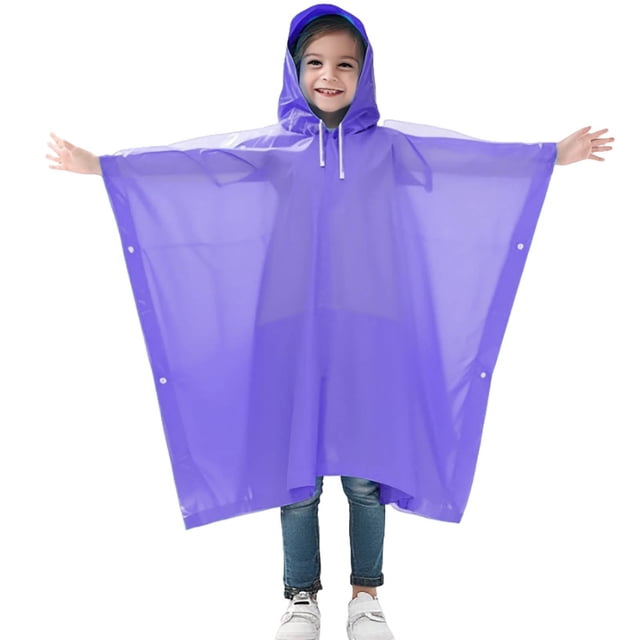 GPOECD Enfants Cape Longue Transparente Non Jetable Ponchos de Pluie Imperméables Réutilisables Âges 5-10 Ans Violet, Taille Unique