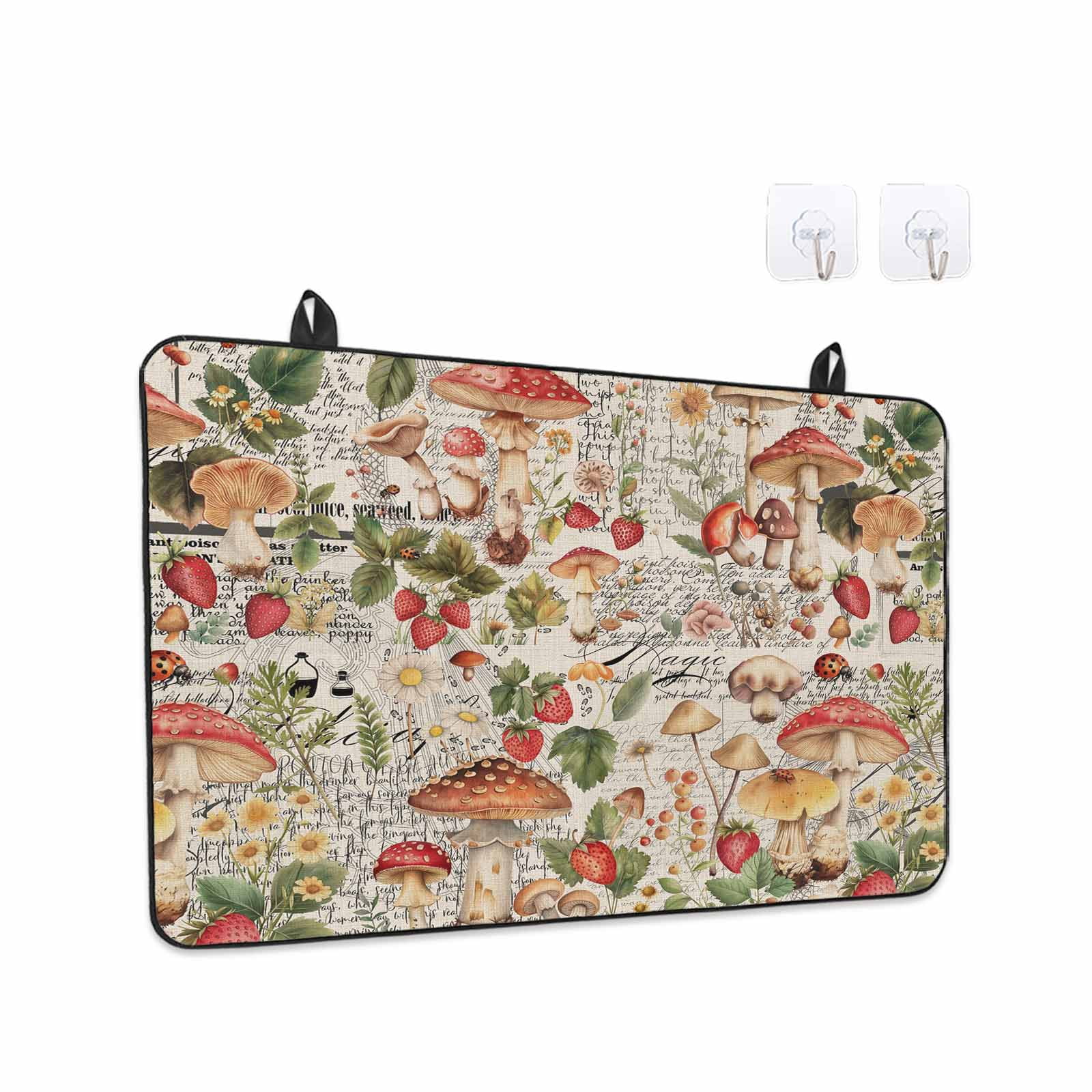 Mushroom Stove Top Cover for Electric Stove, Heat-proof & Non Slip Glass Top Stove Cover Protector, Pastoral Summer Botanical Watercolor Spring Floral Kitchen Flat Cooktop Rubber Mat 28.5x20.5 Inches