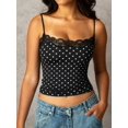 thumbnail image 4 of Women'S Lace Y2K Square Neck Strap Tank Top Sleeveless Going Out Party Club Basic Shirt Black Polka Dots S, 4 of 8