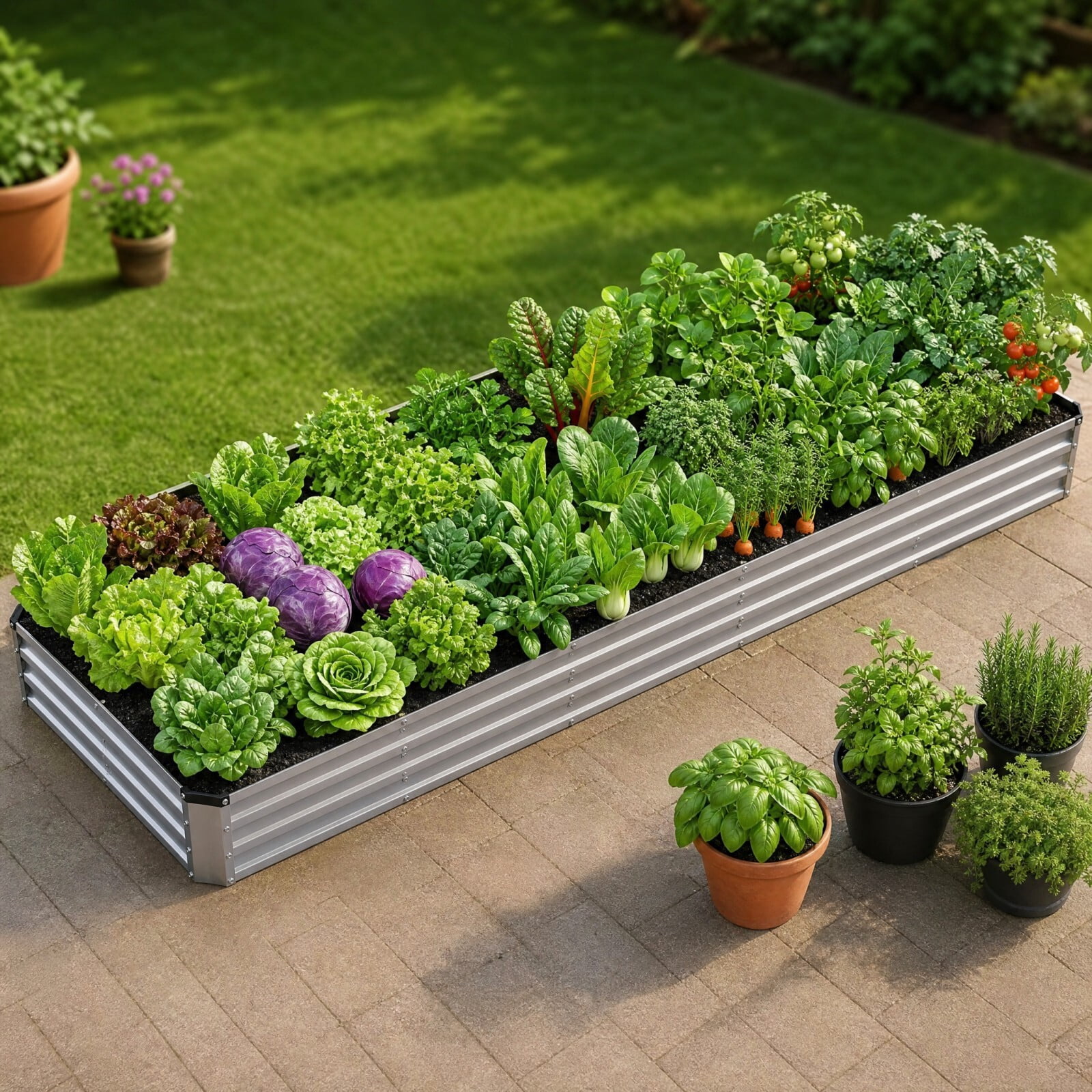 Kelno Galvanized Metal Raised Garden Bed 12x4x1ft Outdoor Planter Box for Vegetables Flowers Herbs Open Bottom Rectangular Raised Bed, Silver