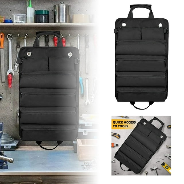 Binwennn Sac de Rangement pour Rouleau d'Outils Sac Pliable Multifonction Grande Capacité Facile à Accrocher Sac Pratique Ensemble de Menuiseries 32500mag Kits Informatiques Tournevis Inclinés