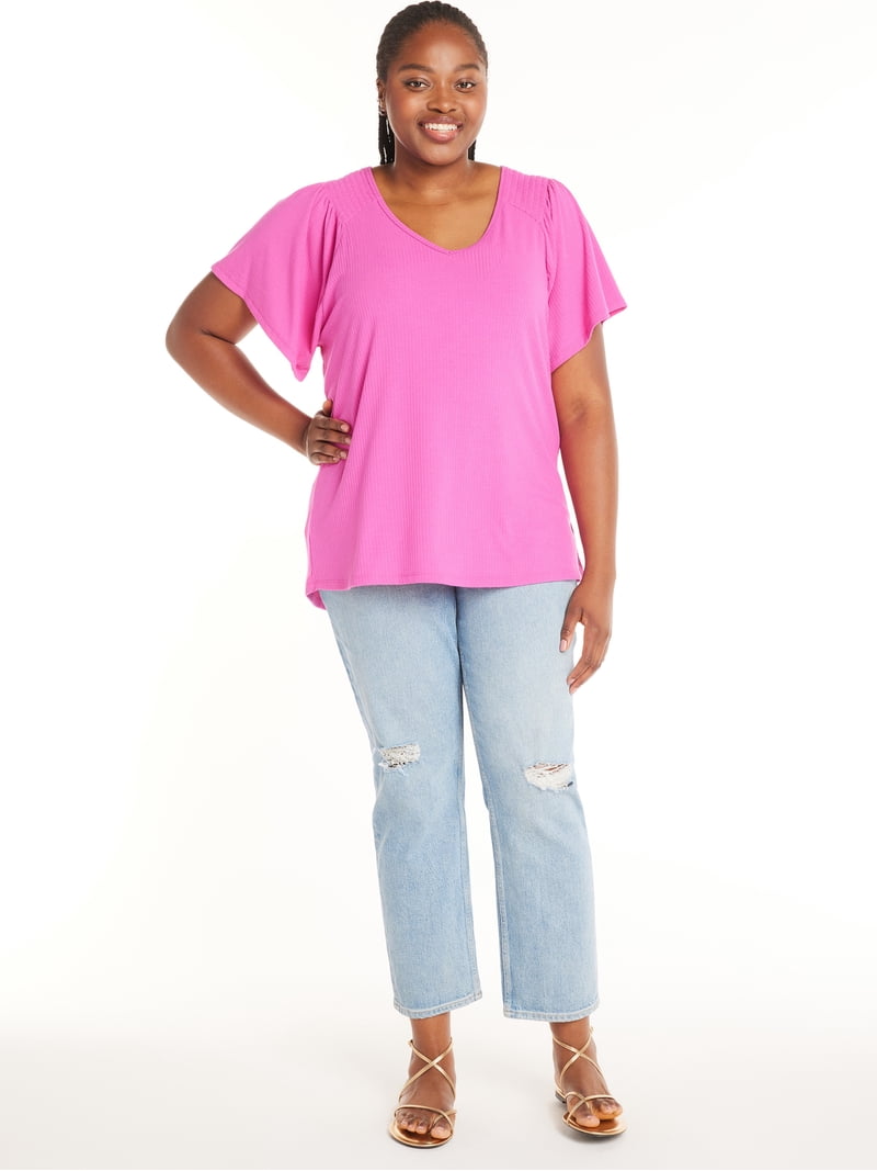 トップス soor ploom Flutter Tee8y Terra & Sky Women's Plus Size Ribbed Flutter Sleeve Top, Sizes 0X