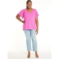 thumbnail image 5 of Terra & Sky Women's Plus Size Ribbed Flutter Sleeve Top, Sizes 0X-5X, 5 of 5
