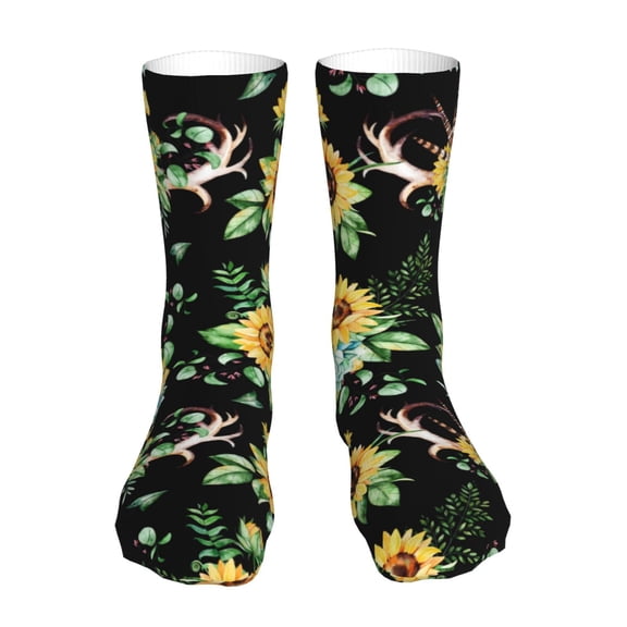 Easygdp Sunflower Skull Boho Ankle Socks for Women Stocking Mid Calf Socks Ultra Stretchy for Boots Sneakers Loafer