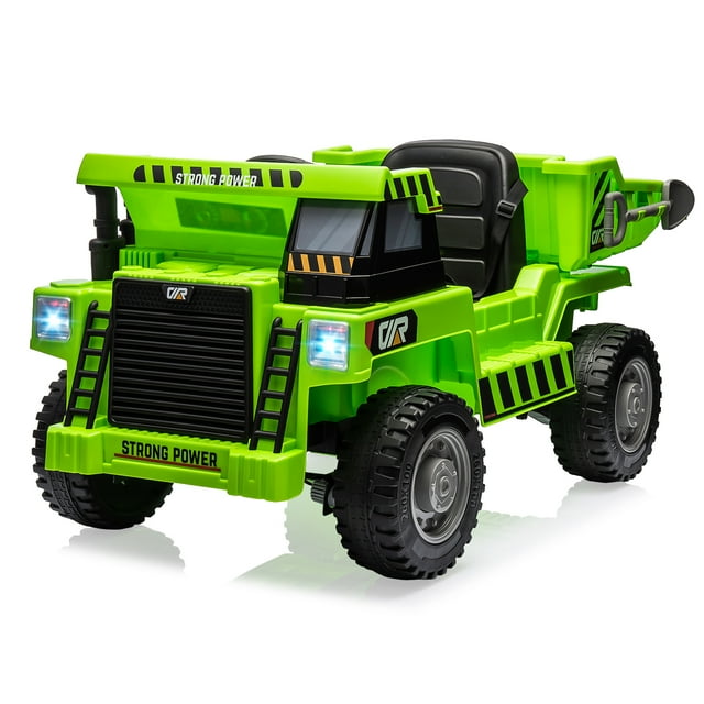 Ourlova Ride-On Dump Truck for Kids, 12V Electric Ride-On Car with Remote Control, Electric Dump Bed, Extra Shovel, USB, MP3, Music Player - Green