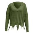 thumbnail image 5 of UJNDER Loose Casual V Neck Pullover Sweater for Women Hem Fringe Solid Color Knit Fall Army Green M, 5 of 6