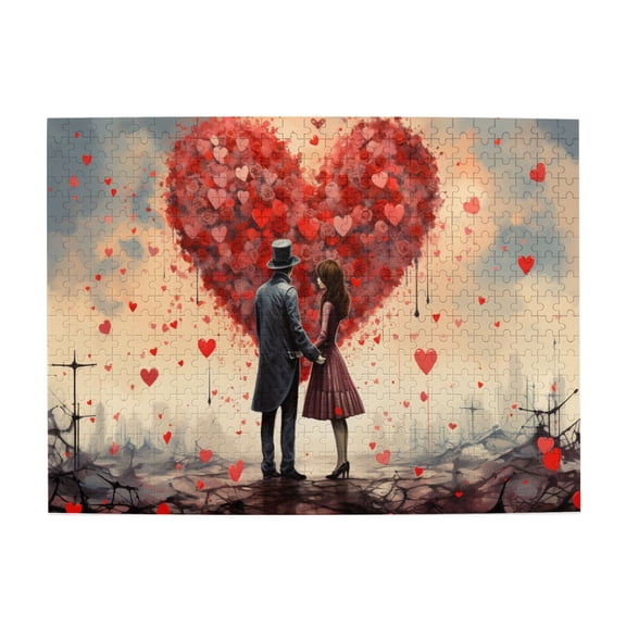 500 PCS Romantic Lovers Puzzles For Adults 500 Pieces,Puzzles Suitable For Entertaining With Family During Holidays,Modern Art Adults Wooden Puzzle,Stunning Artwork