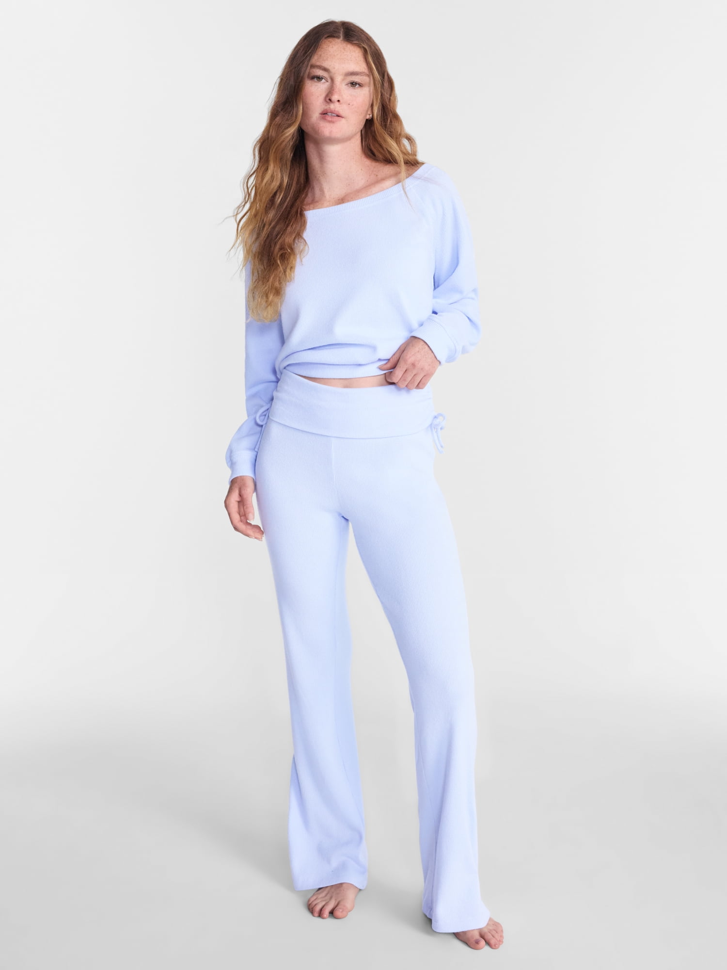 No Boundaries Waffle Knit Foldover Pants, 31.5'' Inseam, Women’s and Women's Plus XS-2X